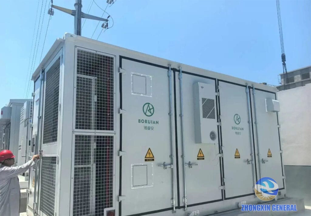 Front view of a completed 5.015MWh battery energy storage container