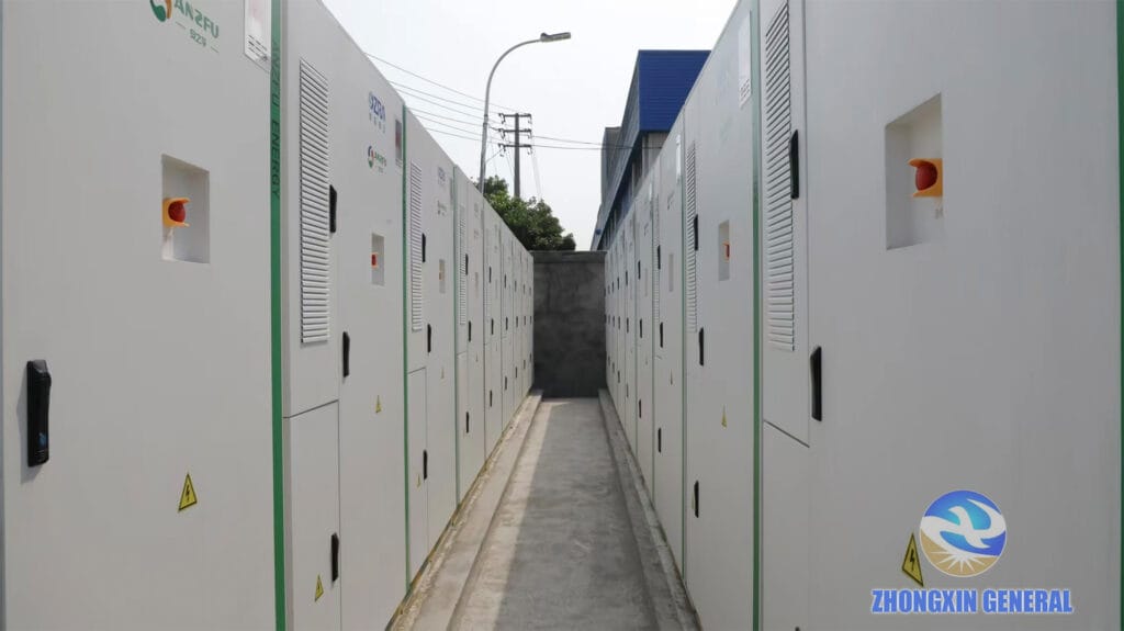 Two rows of 24 liquid-cooled battery containers at the Chengdu Xinjin 10MW/h energy storage project