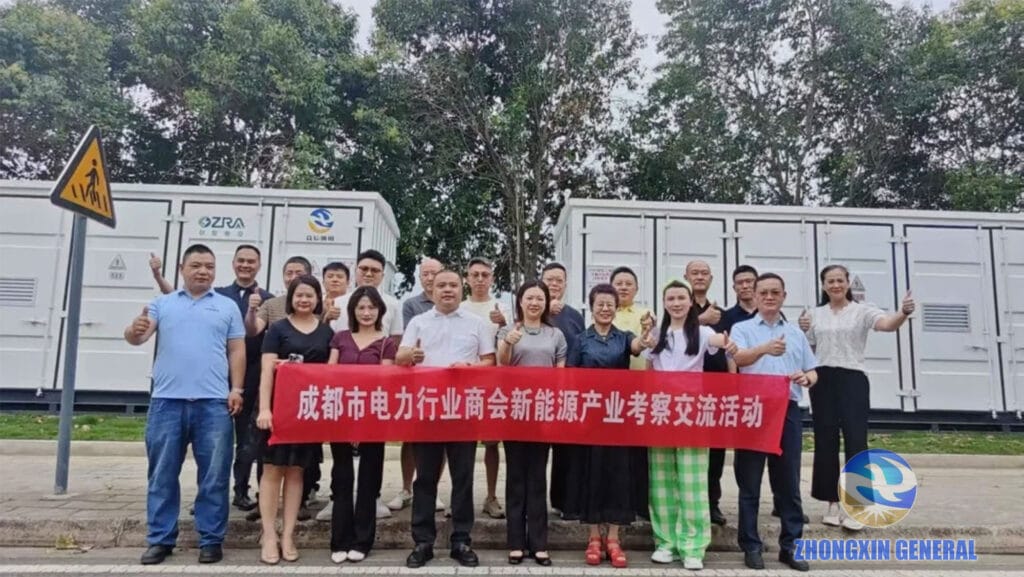 Chairwoman Li Xia with visiting industry association and chamber of commerce delegates holding an event banner