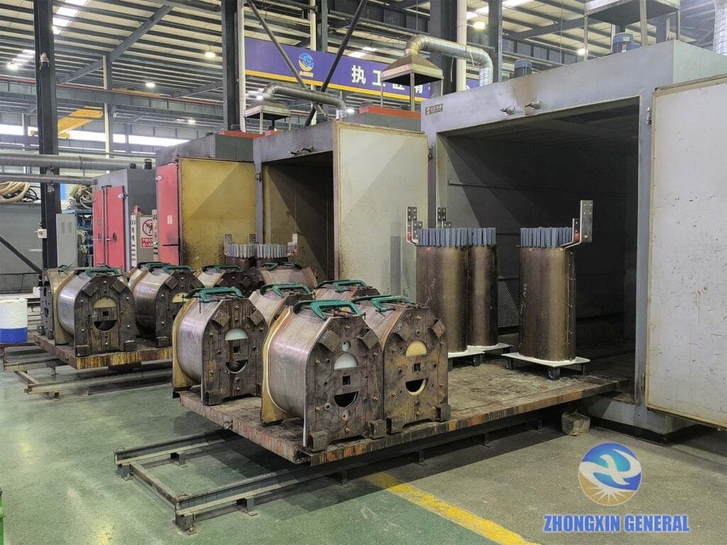 Molded winding placed in oven for high temperature dehumidification