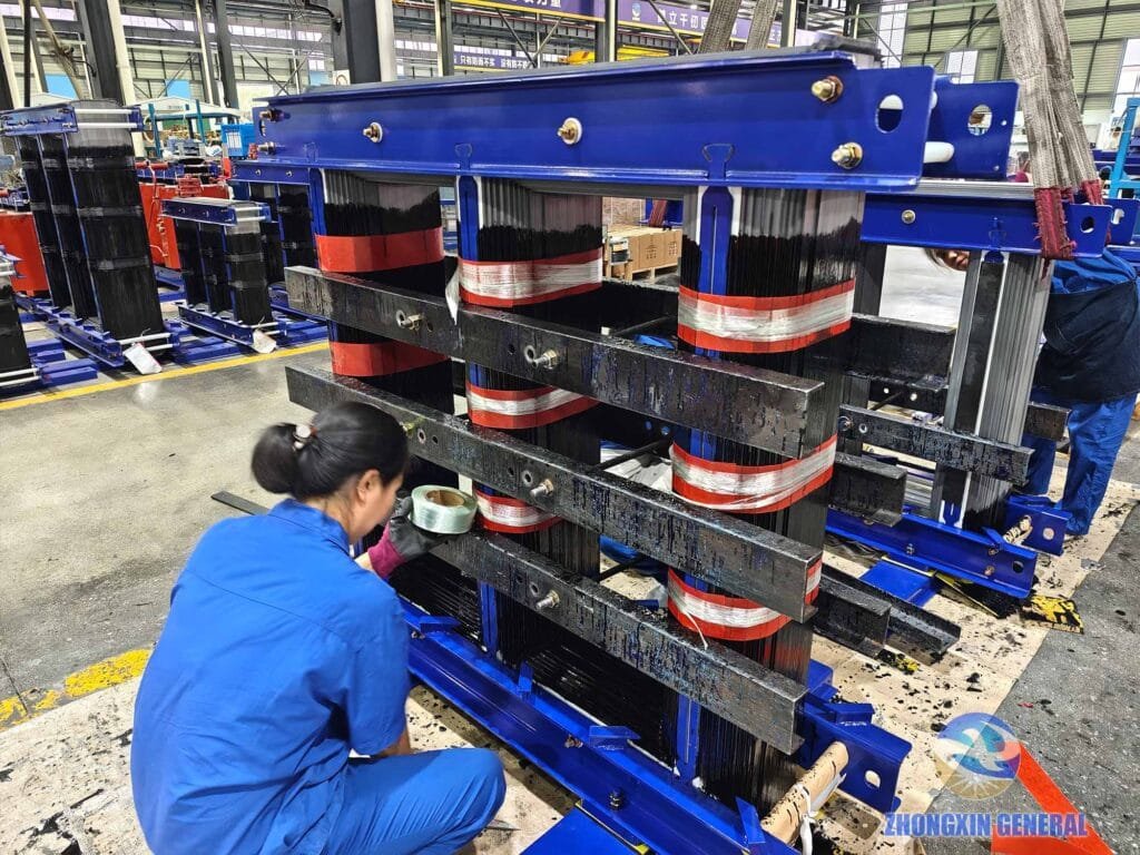 Transformer core wrapped with insulating tape for secondary fixation