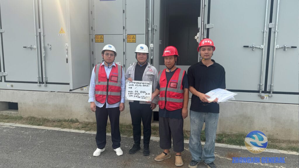 Zhongxin General engineering team group photo in front of prefabricated modules — Shifang PV project