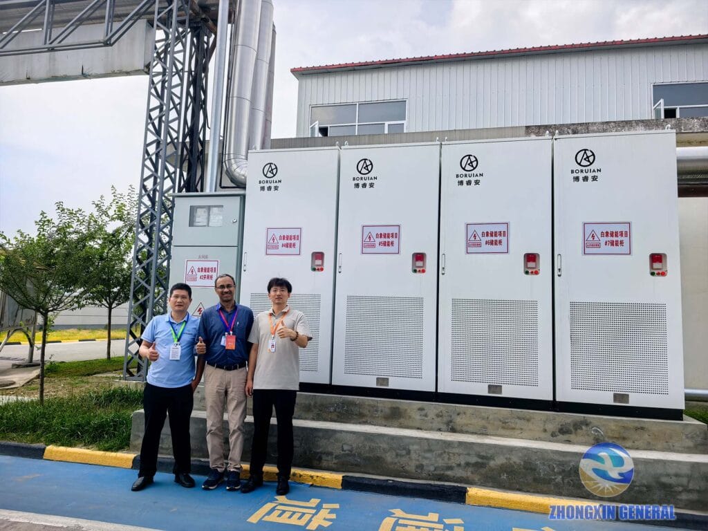 Indian client touring the Baixiang Food energy storage project with Zhongxin General storage cabinets