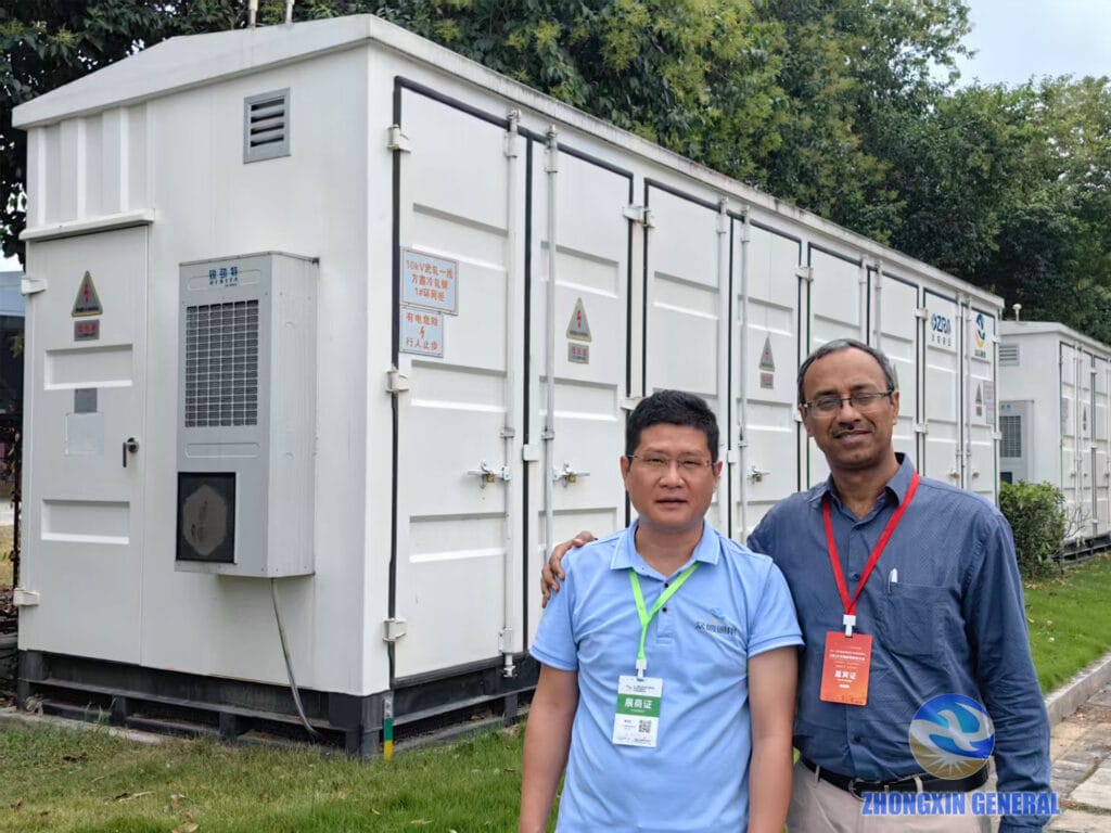 Indian client touring the Fangxin Cold Rolling energy storage project, 10kV ring main unit in background