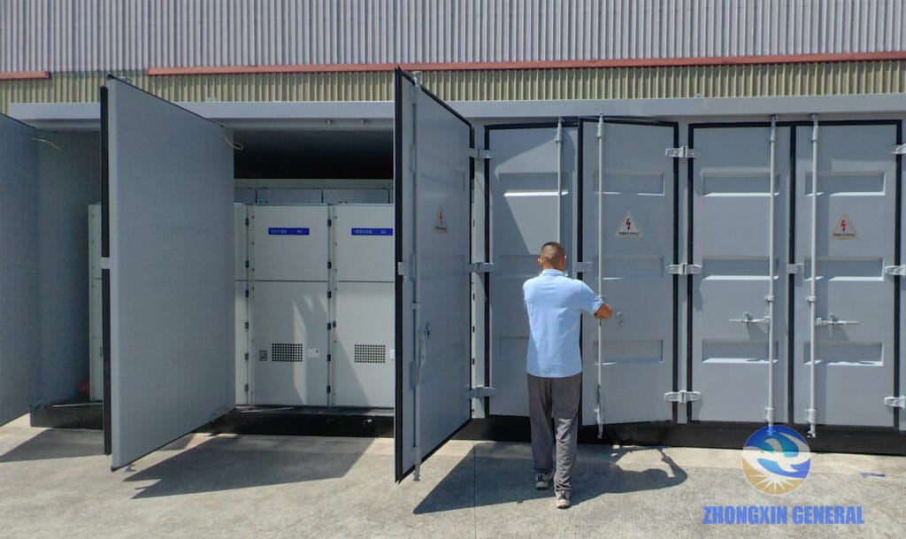 Technician closing prefabricated cabin door after final inspection