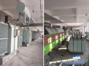 Split view of installed S11-6300/36.5 transformer and oil-filling process on-site — Xinjiang data center, Zhongxin General