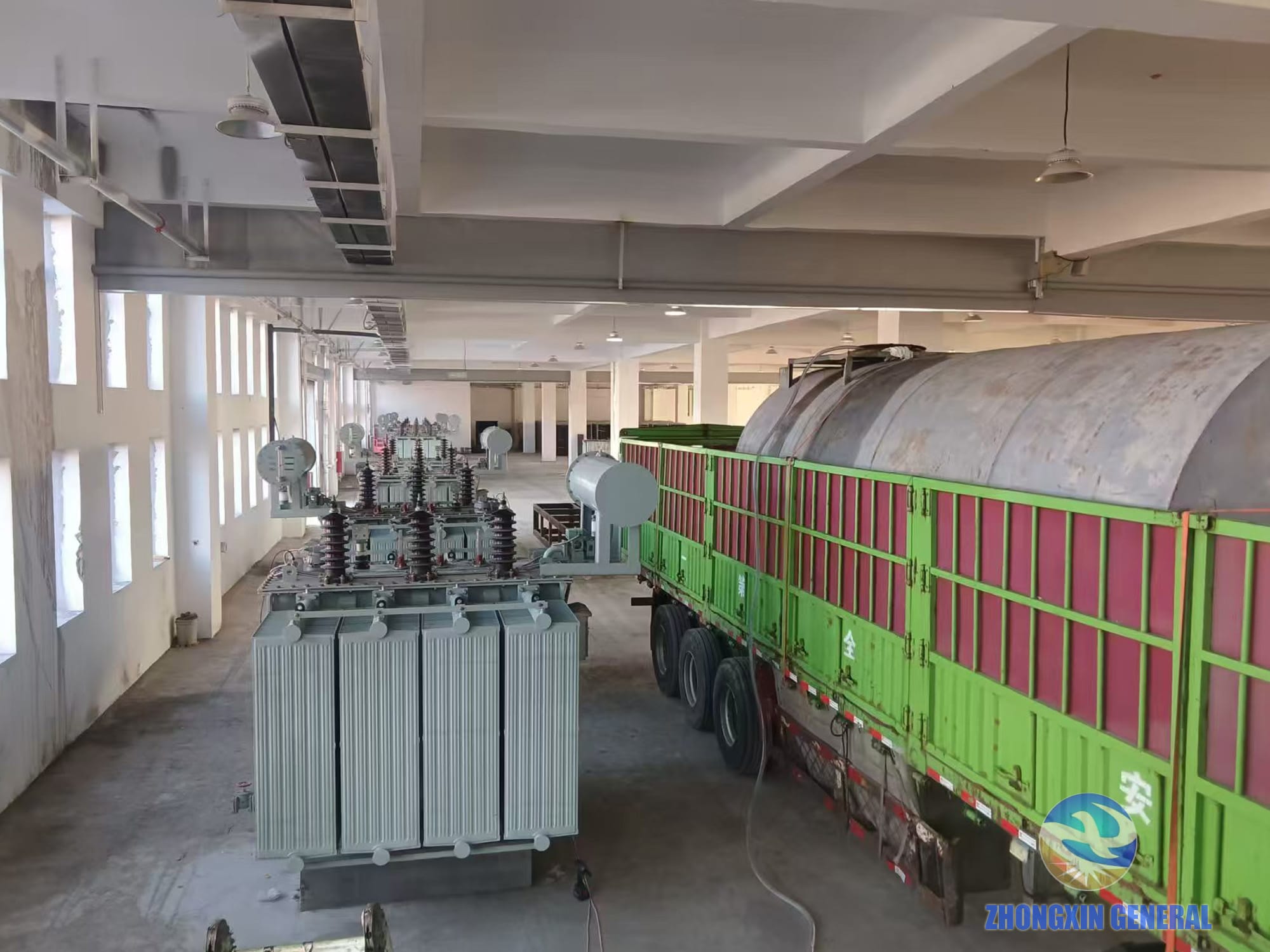 Heavy oil tanker truck filling S11-6300/36.5 transformers in sequence on-site — Xinjiang data center project