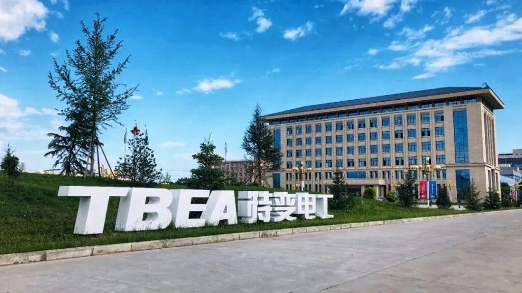 TBEA corporate logo and office building