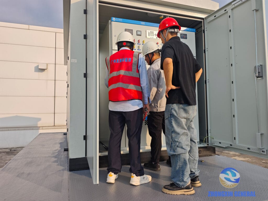 Technicians commissioning internal components of the box-type substation — Zhongxin General
