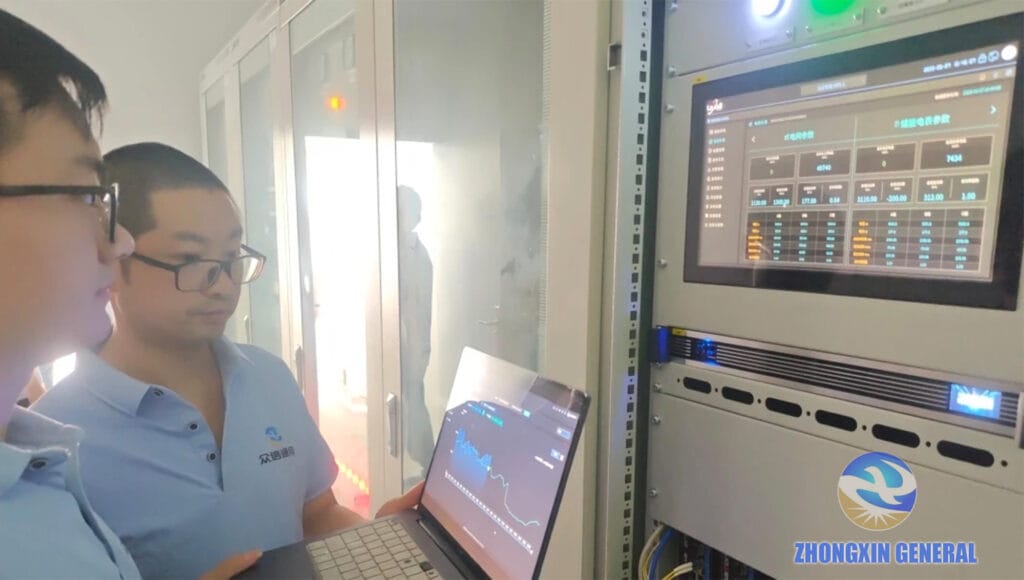 Technician commissioning the virtual power plant control system at the Chengdu Xinjin energy storage project