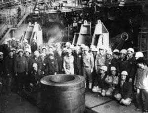 1974 group photo at WISCO after rolling China’s first imported full-process grain oriented silicon steel coil