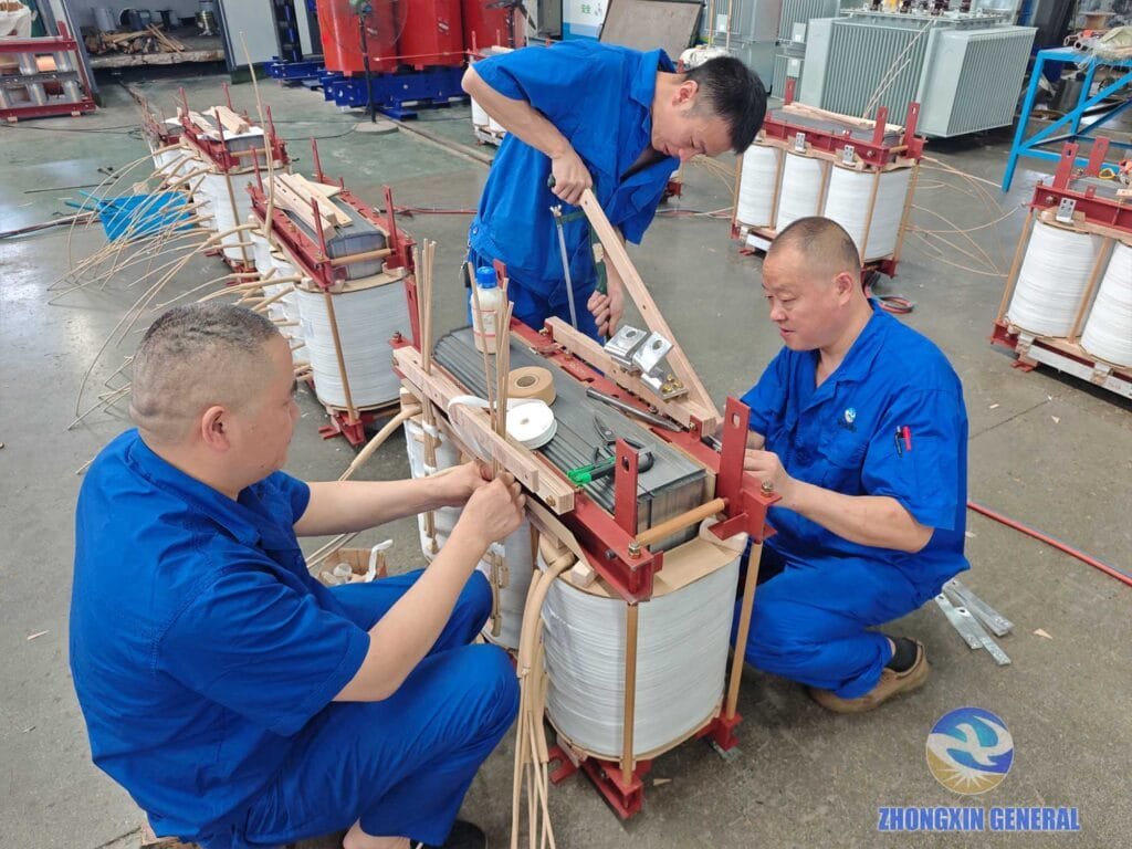 Operators building transformer active part frame structure