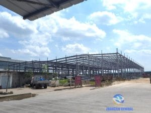 Right-side workshop building under construction at Boruian New Energy 5 GWh energy storage base, Xinjin Chengdu, June 29 2026