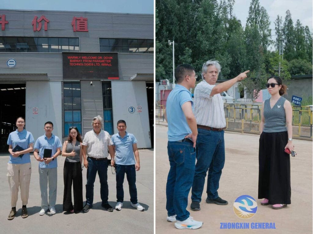 Israeli client Dr. Dovik Barkay of Ardan Transformer and Parameter Technologies Ltd touring the Boruian New Energy storage base construction site with Zhongxin General staff, June 29 2026