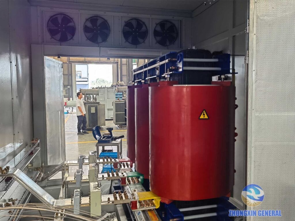 cabin-transformer-assemblyZhongxin General energy storage boost cabin dry type transformer workshop assembly