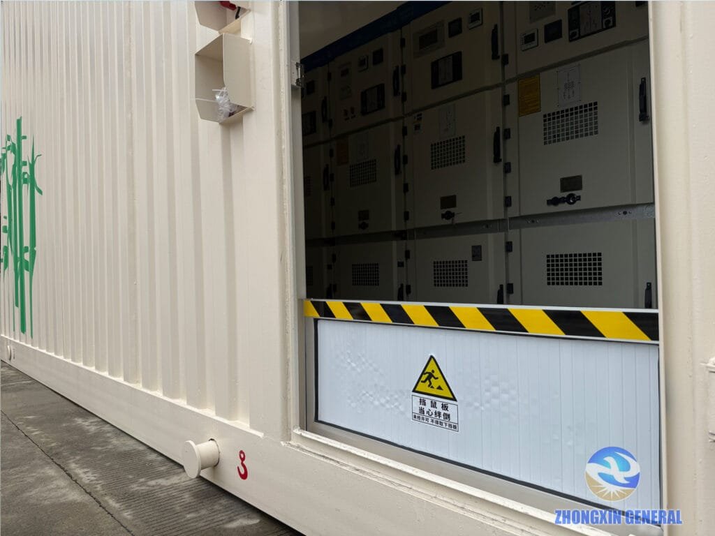 Interior of the prefabricated cabin after commissioning with rodent-proof baffle plates installed