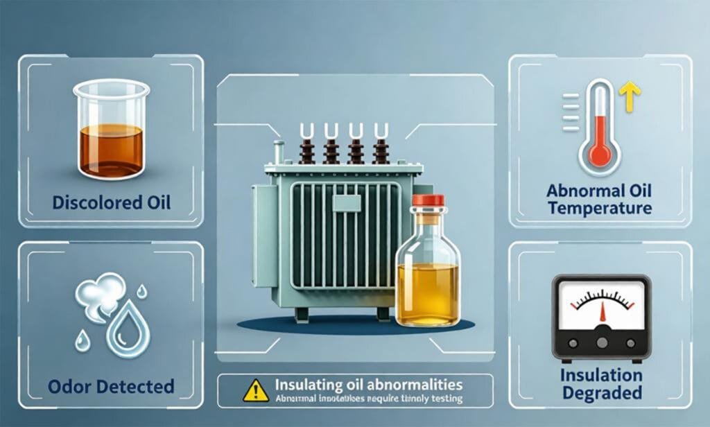 Schematic diagram of oil immersed transformer insulation hidden dangers including oil degradation & over temperature