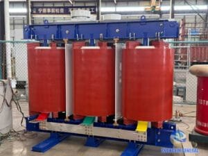 Assembled 5250kVA/37kV transformer prototype waiting for factory testing at Zhongxin General Electric