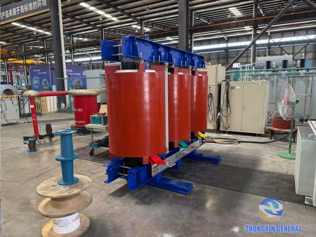 5250kVA dry-type transformer on test bench with AC withstand test transformer