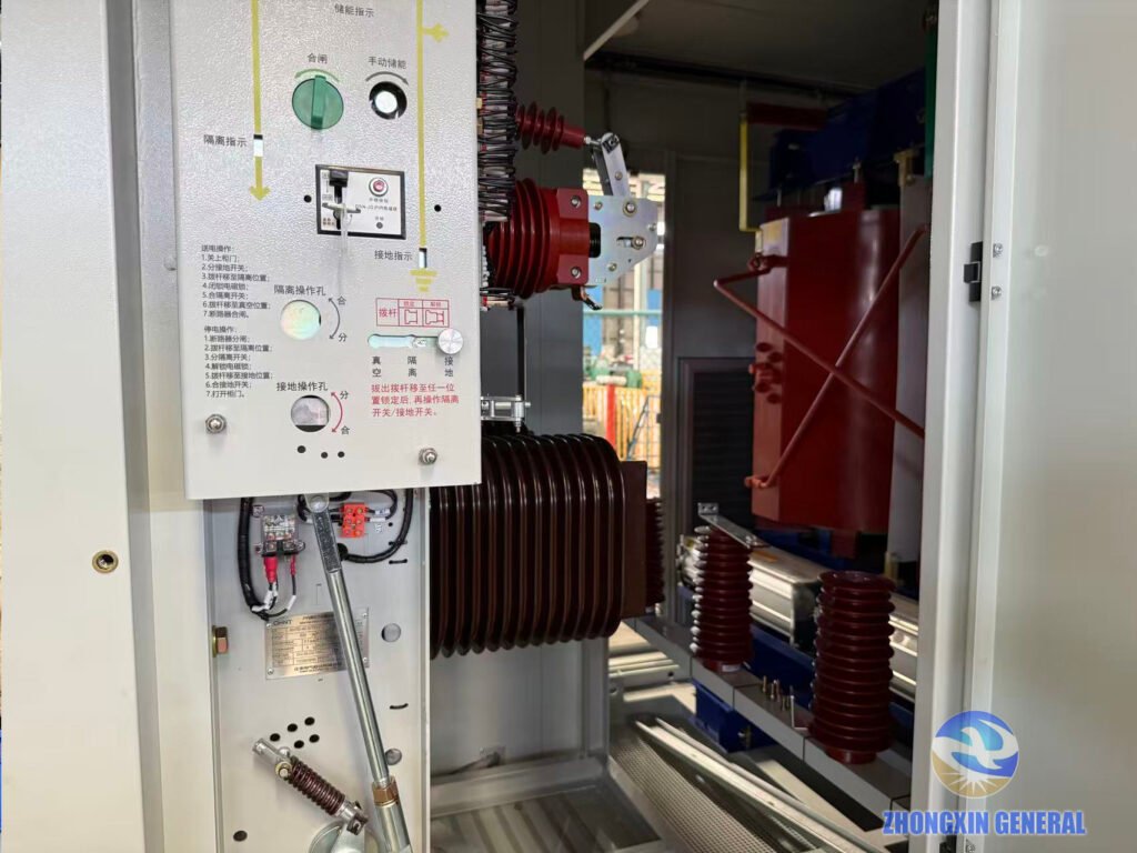 medium voltage switchgear panel with transformer bay ready for 5250kVA dry-type transformer body installation