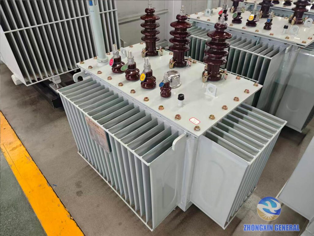 Straight bird‑eye top‑down view for finished 250 kVA oil‑immersed transformer S11‑M‑250/10